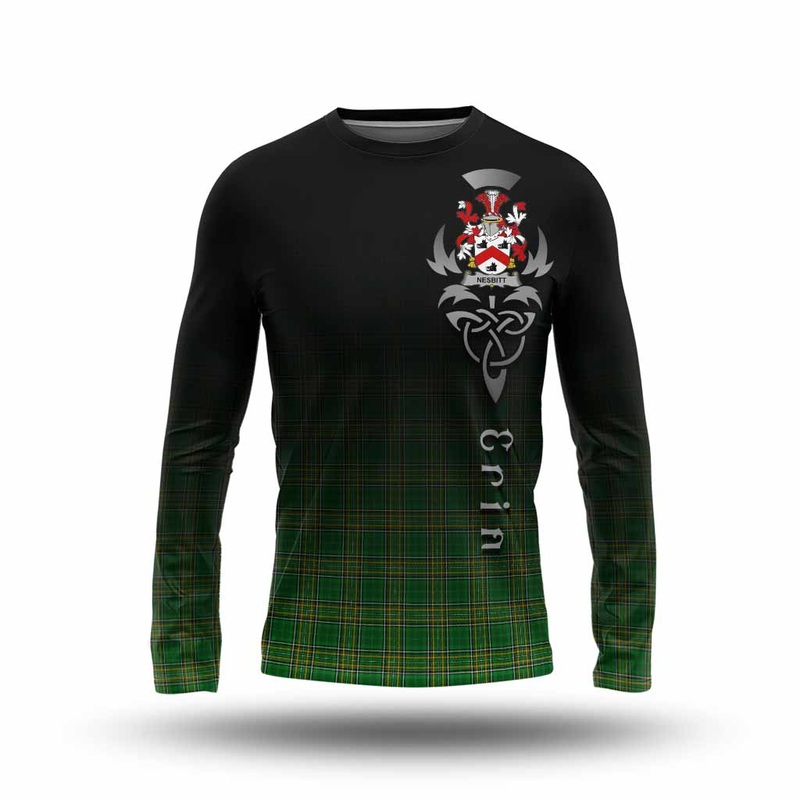 Nesbitt Irish Clan Long Sleeve T-Shirt with Coat of Arms Erin Go Bragh Celtic Inspired