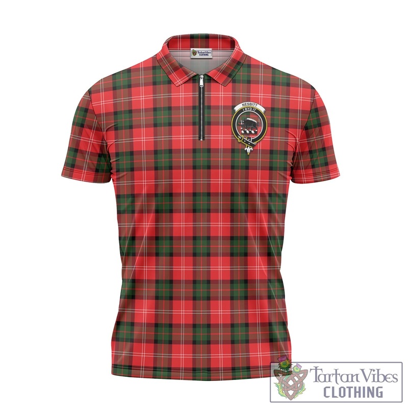 Nesbitt (Nisbet) Tartan Zipper Polo Shirt with Family Crest