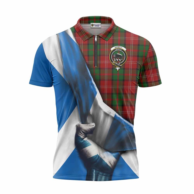 Nesbitt (Nisbet) Tartan Zipper Polo Shirt with Family Crest Scotland Patriotic Style