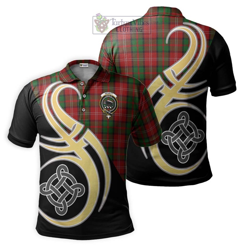 Nesbitt Tartan Polo Shirt with Family Crest and Celtic Symbol Style
