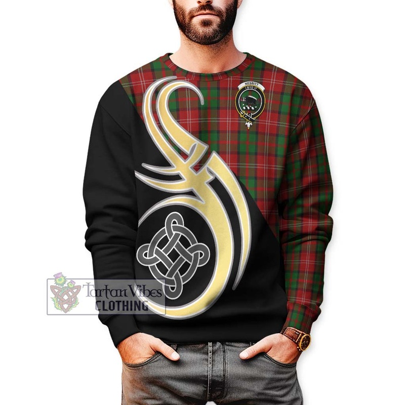 Nesbitt Tartan Sweatshirt with Family Crest and Celtic Symbol Style