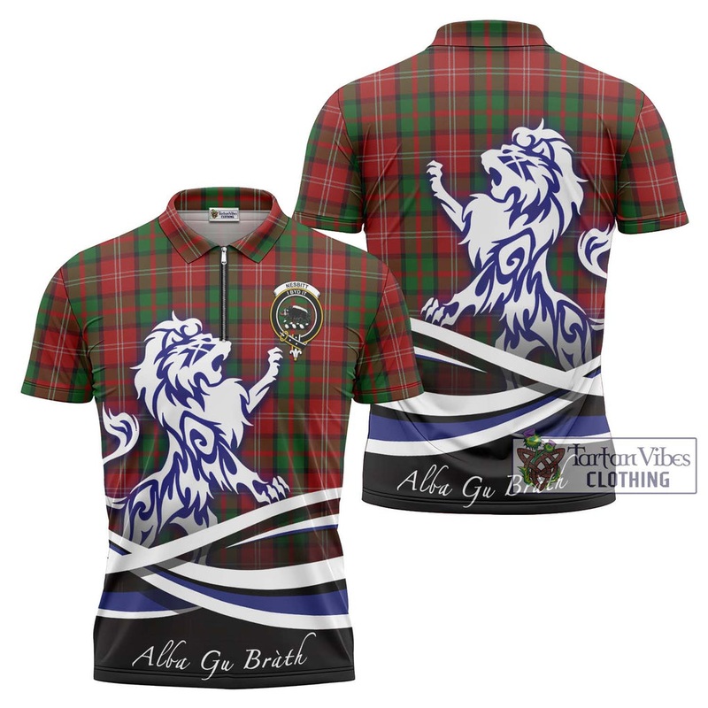 Nesbitt Tartan Zipper Polo Shirt with Alba Gu Brath Regal Lion Emblem