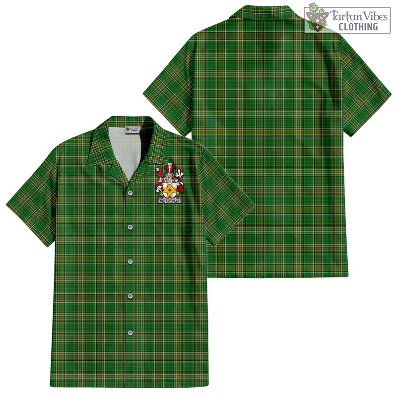 Netterville Irish Clan Tartan Short Sleeve Button Up with Coat of Arms