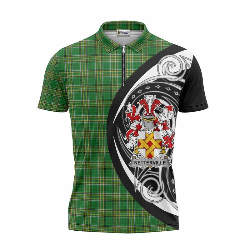 Netterville Irish Clan Zipper Polo Shirt Celtic Circle Style