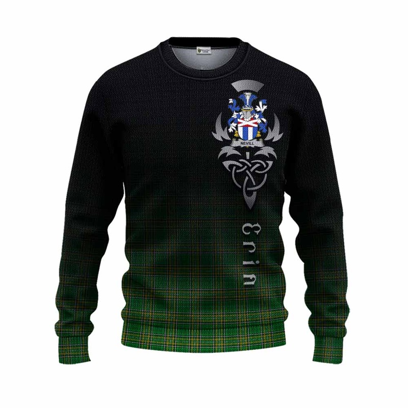 Nevill Irish Clan Knitted Sweater with Coat of Arms Erin Go Bragh Celtic Inspired