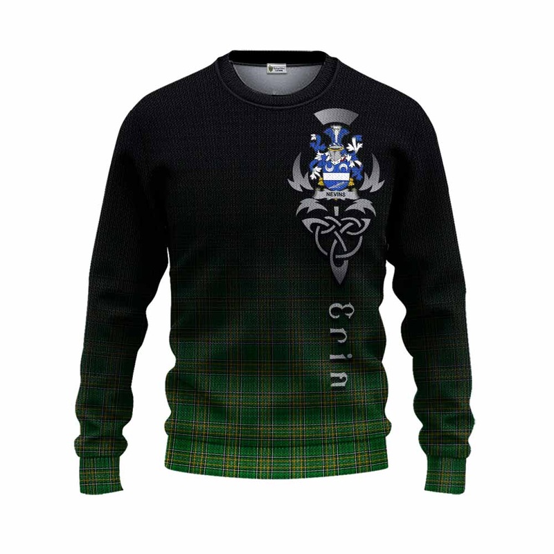 Nevins Irish Clan Knitted Sweater with Coat of Arms Erin Go Bragh Celtic Inspired