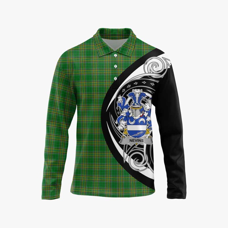 Nevins Irish Clan Long Sleeve Polo Shirt Celtic Circle Style