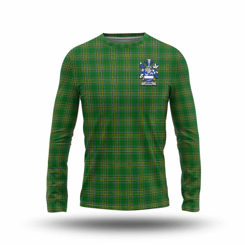 Nevins Irish Clan Tartan Long Sleeve T-Shirt with Coat of Arms