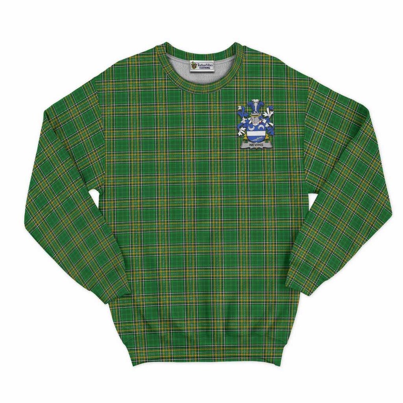 Nevins Irish Clan Tartan Sweatshirt with Coat of Arms