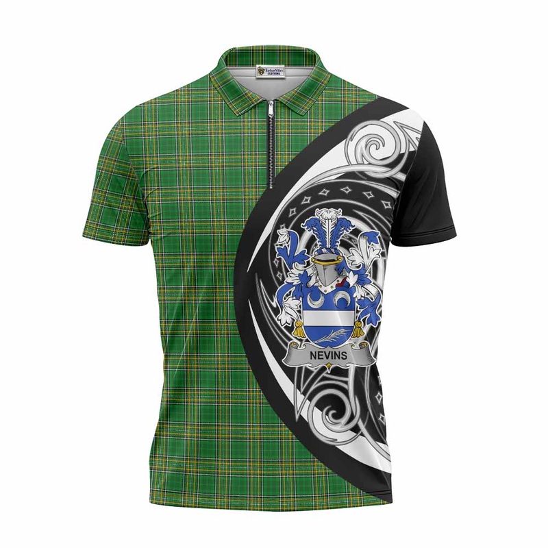 Nevins Irish Clan Zipper Polo Shirt Celtic Circle Style
