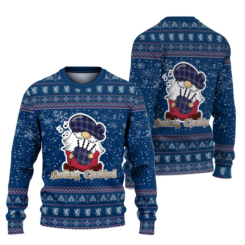 Nevoy Clan Christmas Family Ugly Sweater with Funny Gnome Playing Bagpipes
