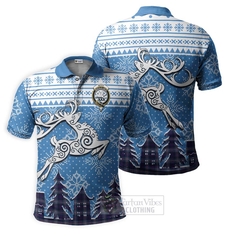 Nevoy Clan Christmas Polo Shirt Celtic Reindeer Style