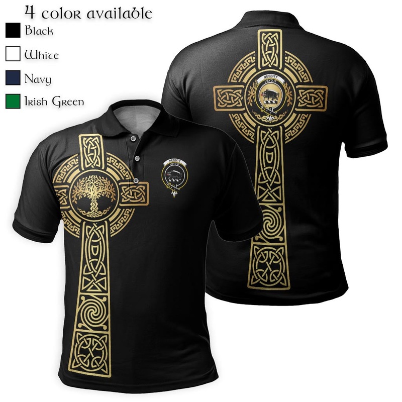 Nesbitt (Nisbet) Clan Polo Shirt with Golden Celtic Tree Of Life