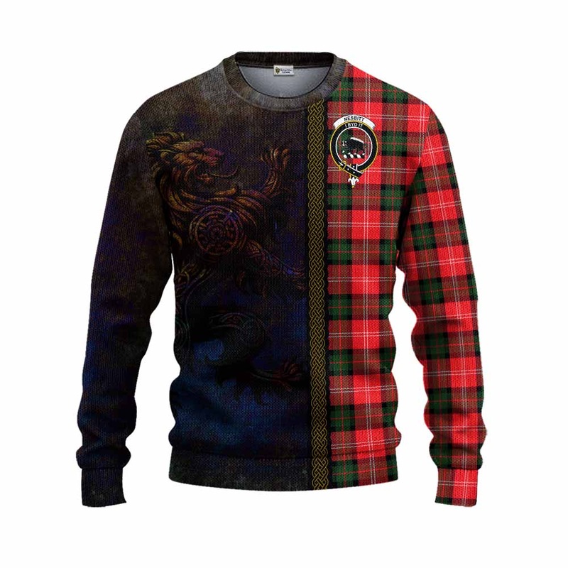 Nesbitt (Nisbet) Tartan Family Crest Knitted Sweater Alba Gu Brath Be Brave Lion Ancient Style