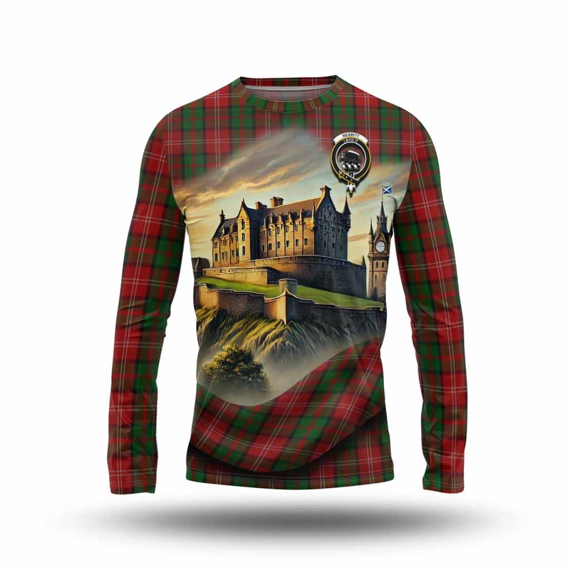 Nesbitt (Nisbet) Tartan Family Crest Long Sleeve T-Shirt with Scottish Ancient Castle Style