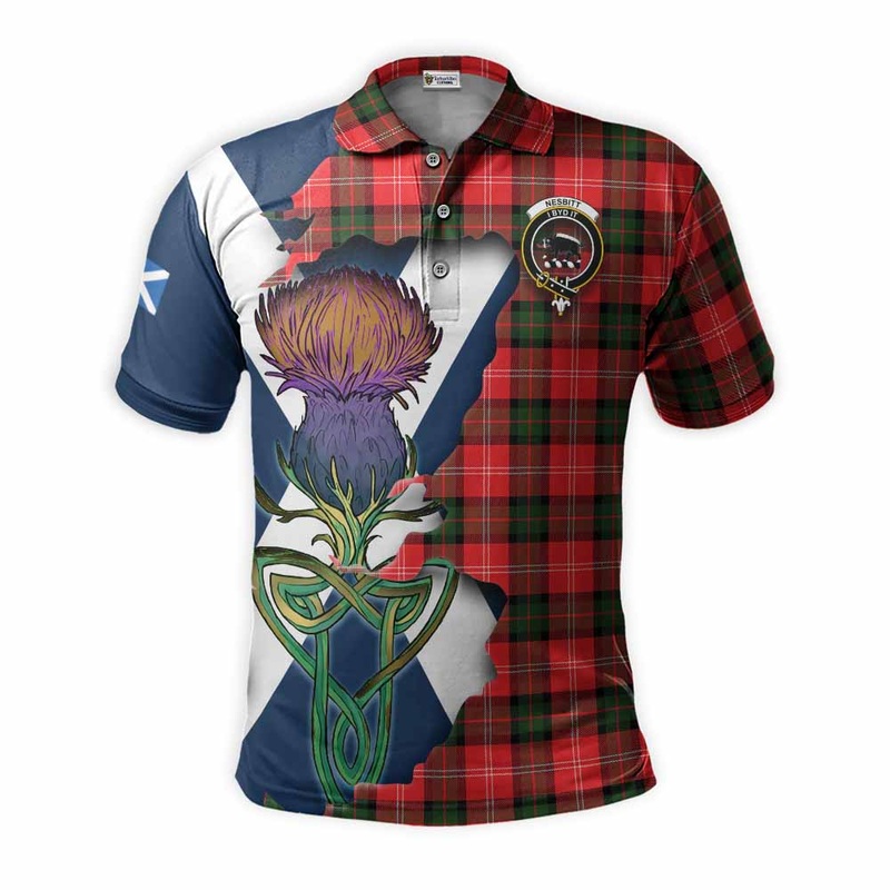 Nesbitt (Nisbet) Tartan Family Crest Polo Shirt Scottish Thistle Celtic Inspired