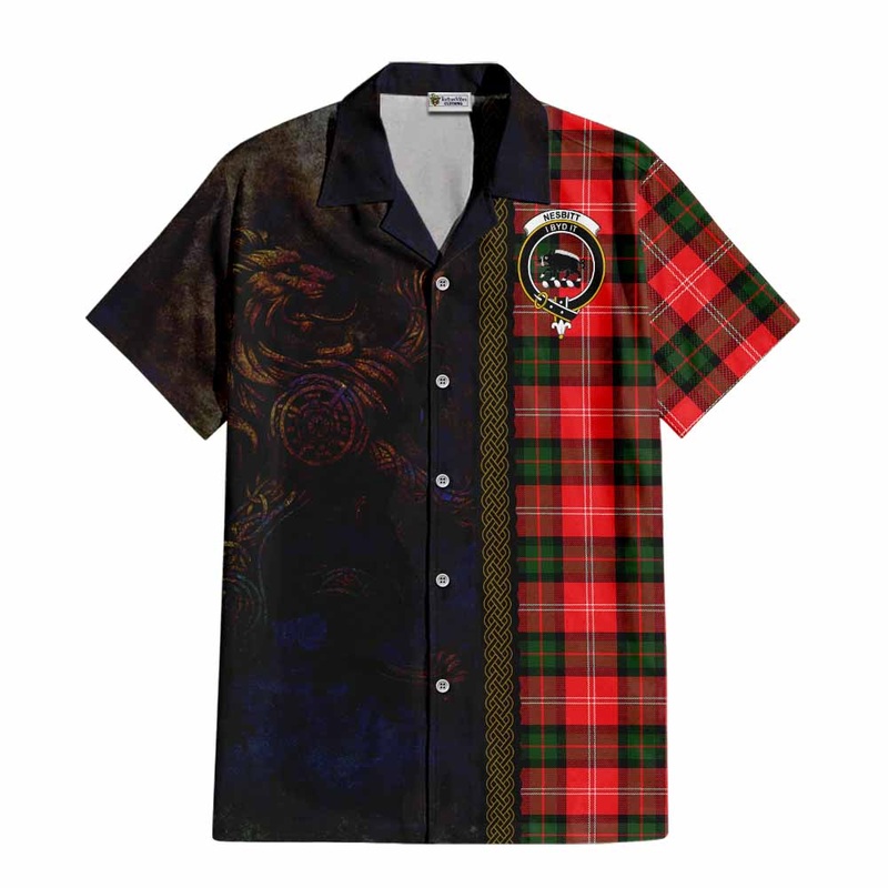 Nesbitt (Nisbet) Tartan Family Crest Short Sleeve Button Shirt Alba Gu Brath Be Brave Lion Ancient Style