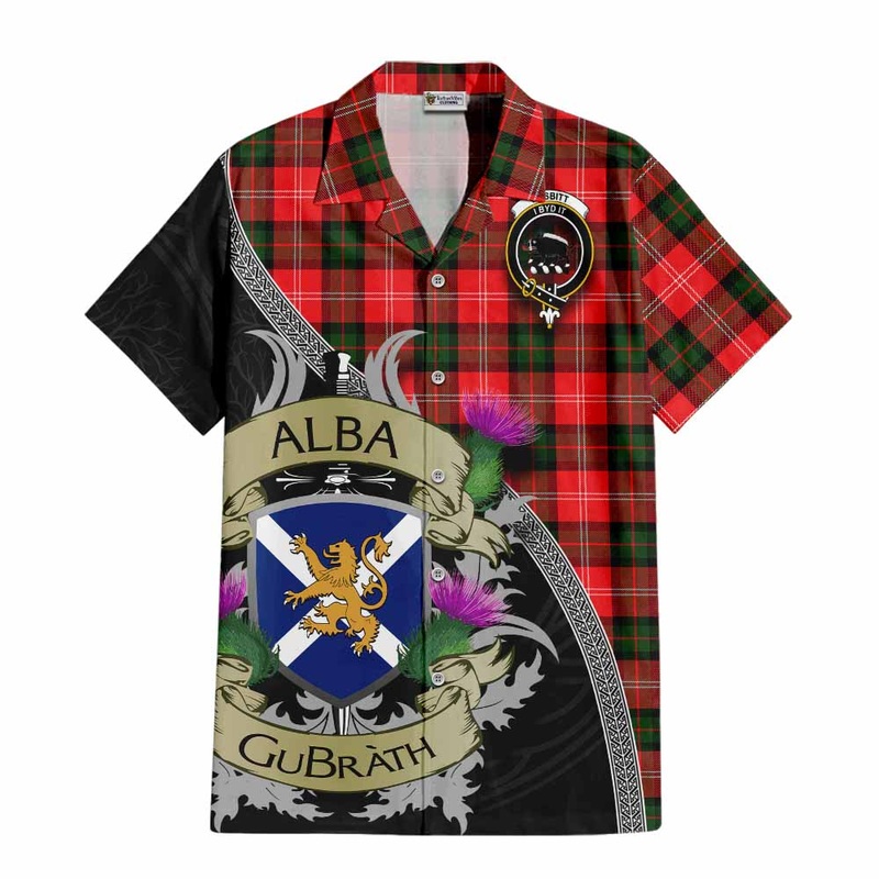 Nesbitt (Nisbet) Tartan Family Crest Short Sleeve Button Shirt Lion Rampant Royal Thistle Shield Celtic Inspired