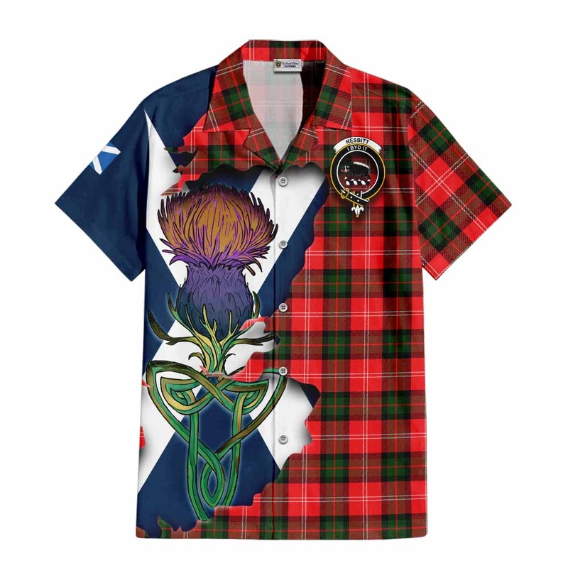 Nesbitt (Nisbet) Tartan Family Crest Short Sleeve Button Shirt Scottish Thistle Celtic Inspired