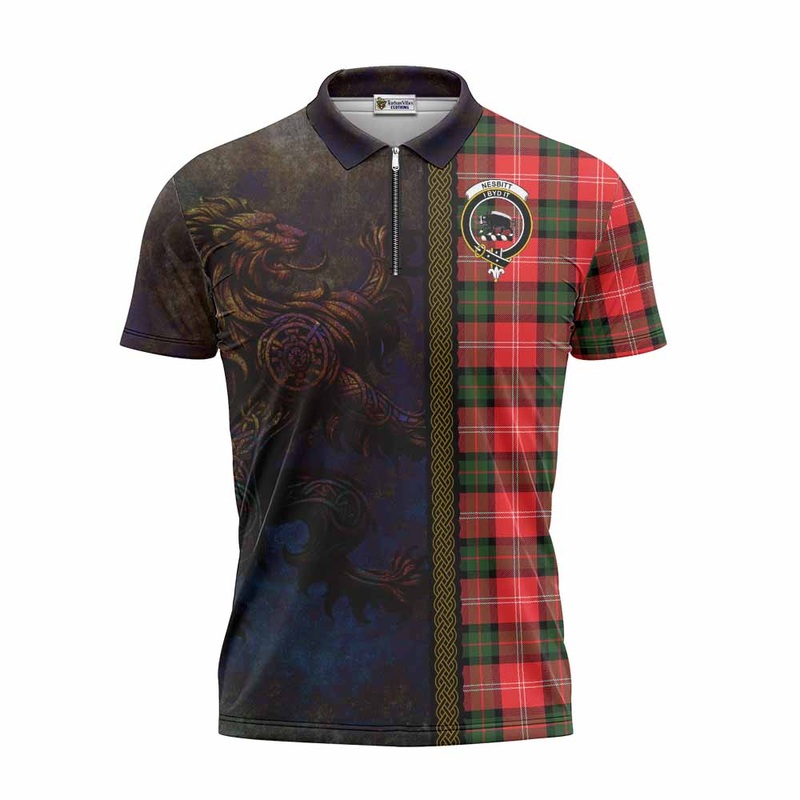 Nesbitt (Nisbet) Tartan Family Crest Zipper Polo Shirt Alba Gu Brath Be Brave Lion Ancient Style