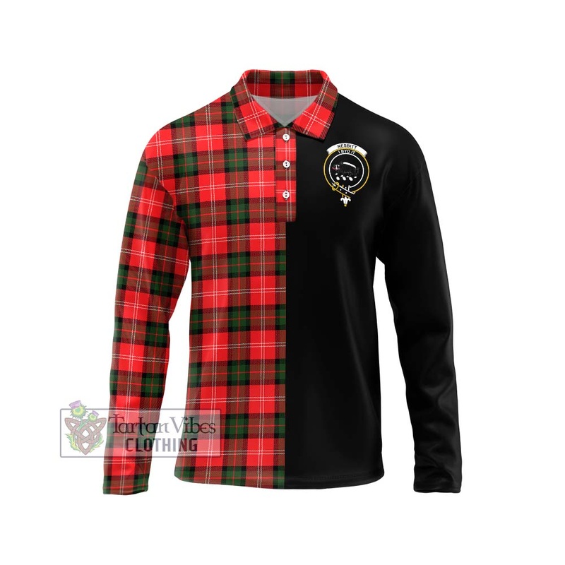 Nesbitt (Nisbet) Tartan Long Sleeve Polo Shirt with Family Crest and Half Of Me Style
