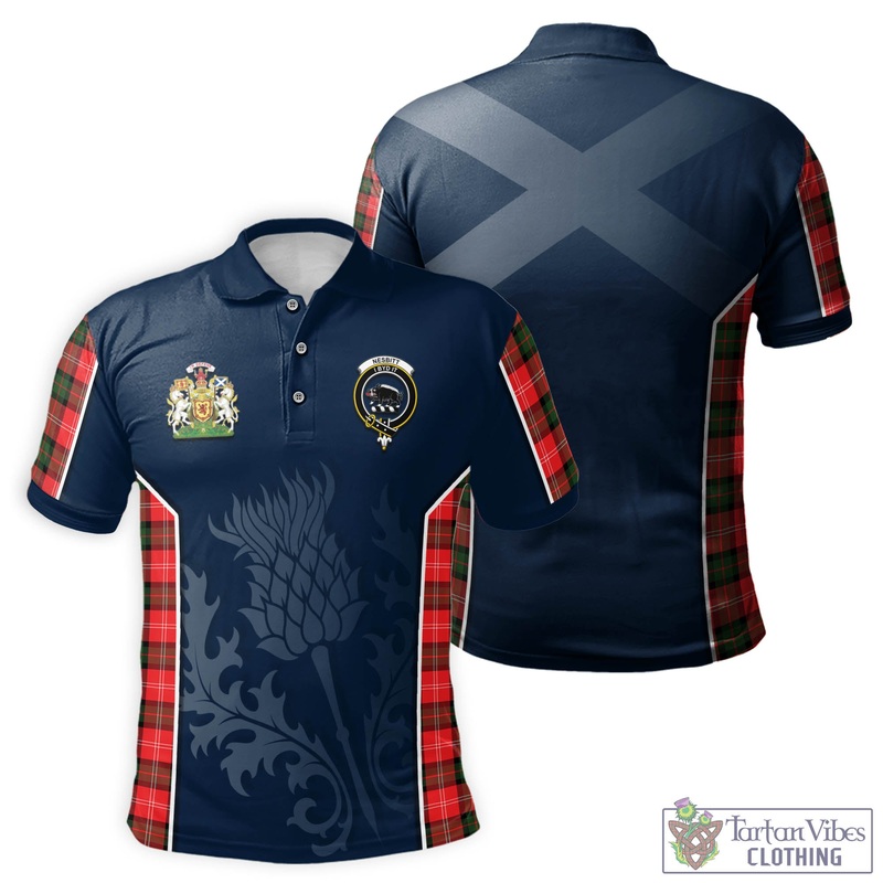 Nesbitt (Nisbet) Tartan Men's Polo Shirt with Family Crest and Scottish Thistle Vibes Sport Style
