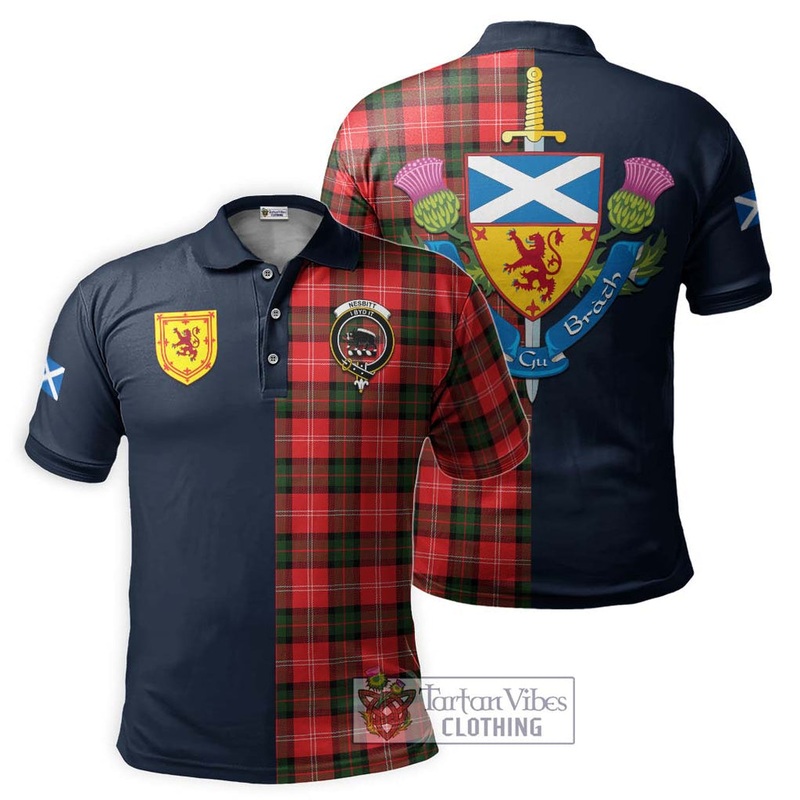 Nesbitt (Nisbet) Tartan Polo Shirt Alba with Scottish Lion Royal Arm Half Style