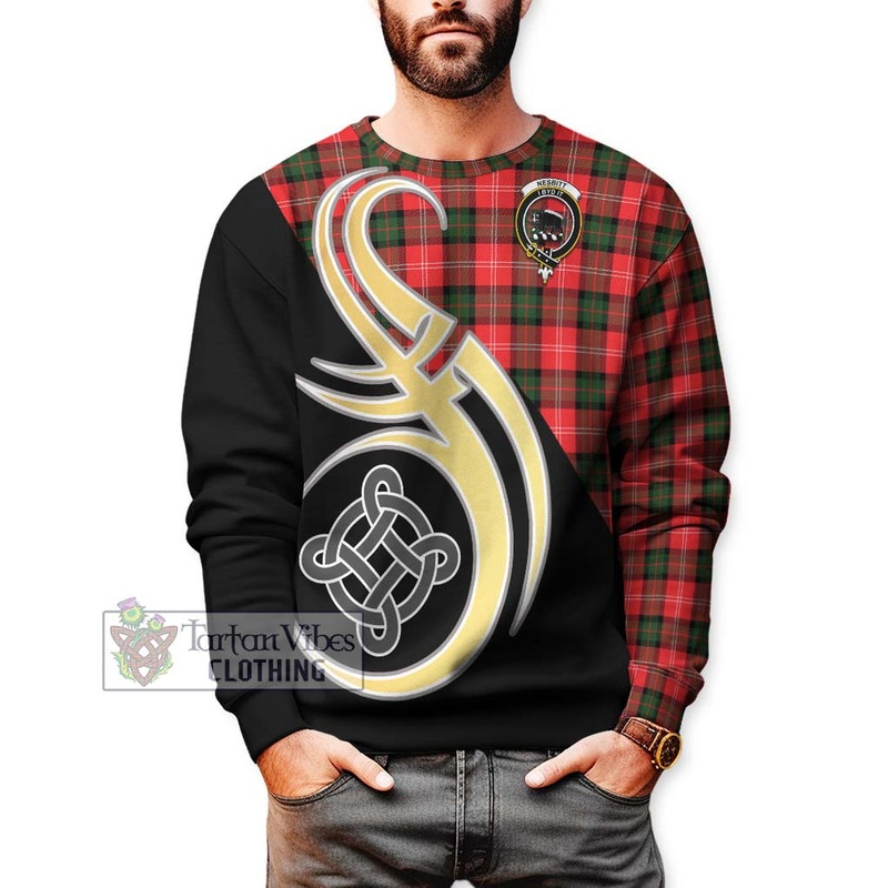 Nesbitt (Nisbet) Tartan Sweatshirt with Family Crest and Celtic Symbol Style