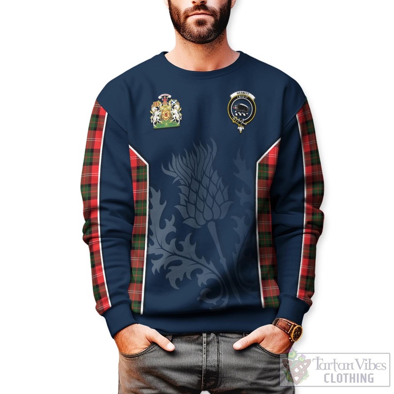 Nesbitt (Nisbet) Tartan Sweatshirt with Family Crest and Scottish Thistle Vibes Sport Style