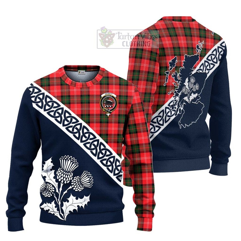 Nesbitt (Nisbet) Tartan Ugly Sweater Featuring Thistle and Scotland Map