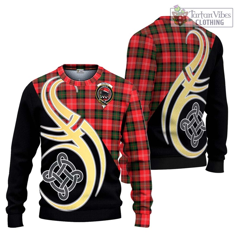 Nesbitt (Nisbet) Tartan Ugly Sweater with Family Crest and Celtic Symbol Style