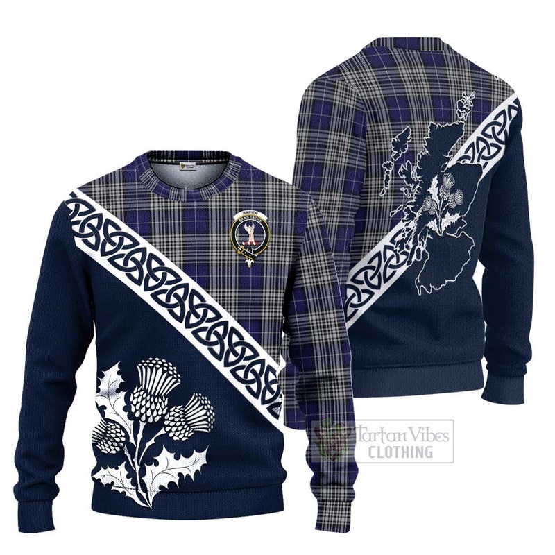 Napier Tartan Ugly Sweater Featuring Thistle and Scotland Map
