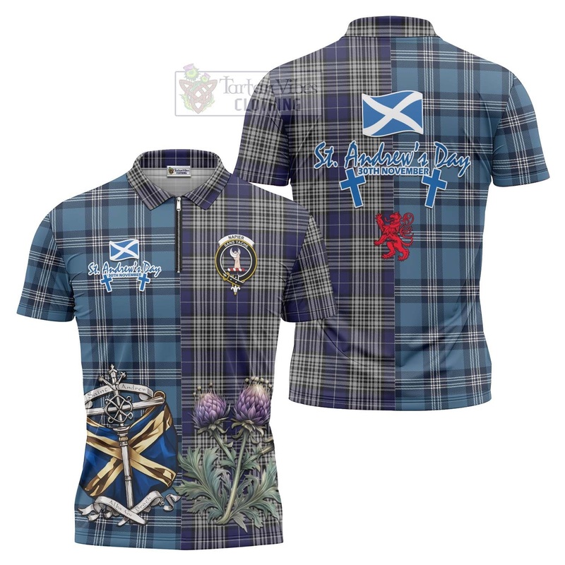 Napier Tartan Zipper Polo Shirt Happy St. Andrew's Day Half Tartan Style