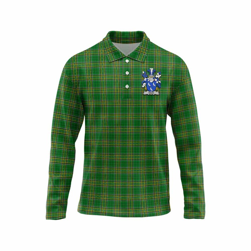Nash Irish Clan Tartan Long Sleeve Polo Shirt with Coat of Arms