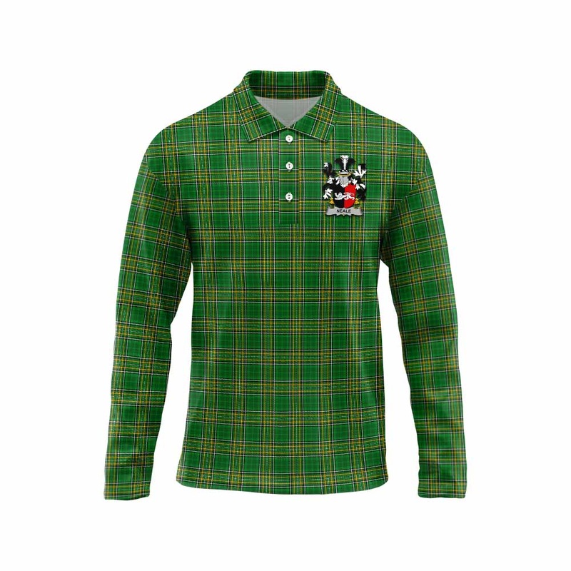 Neale Irish Clan Tartan Long Sleeve Polo Shirt with Coat of Arms