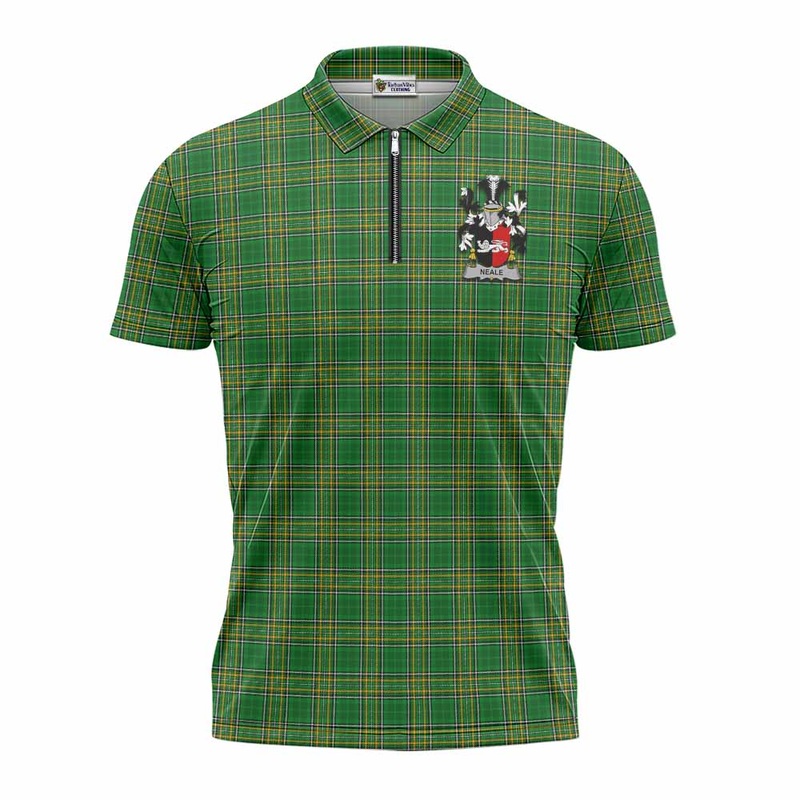 Neale Irish Clan Tartan Zipper Polo Shirt with Coat of Arms