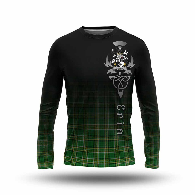 Nelson Irish Clan Long Sleeve T-Shirt with Coat of Arms Erin Go Bragh Celtic Inspired