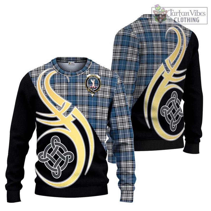 Napier Modern Tartan Ugly Sweater with Family Crest and Celtic Symbol Style