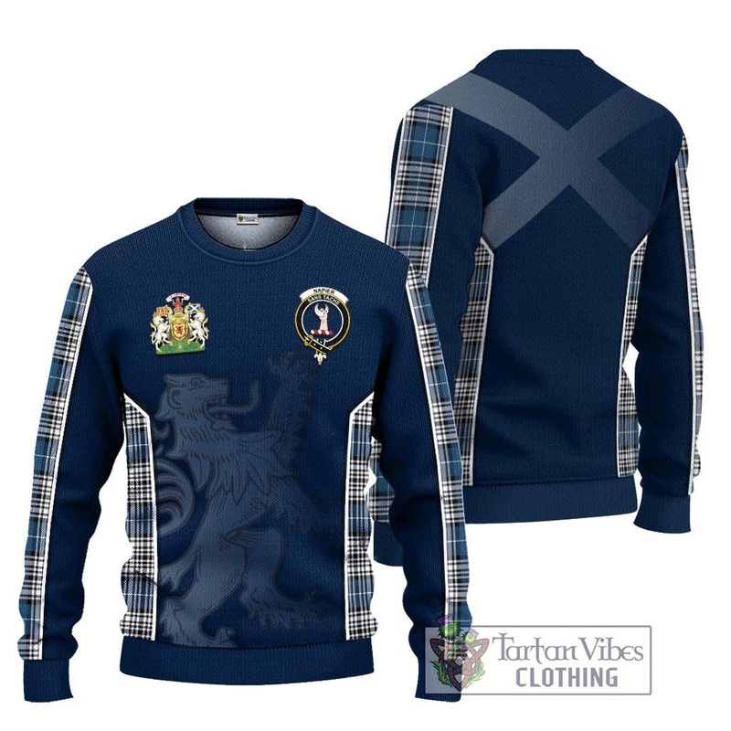 Napier Modern Tartan Ugly Sweater with Family Crest and Lion Rampant Vibes Sport Style