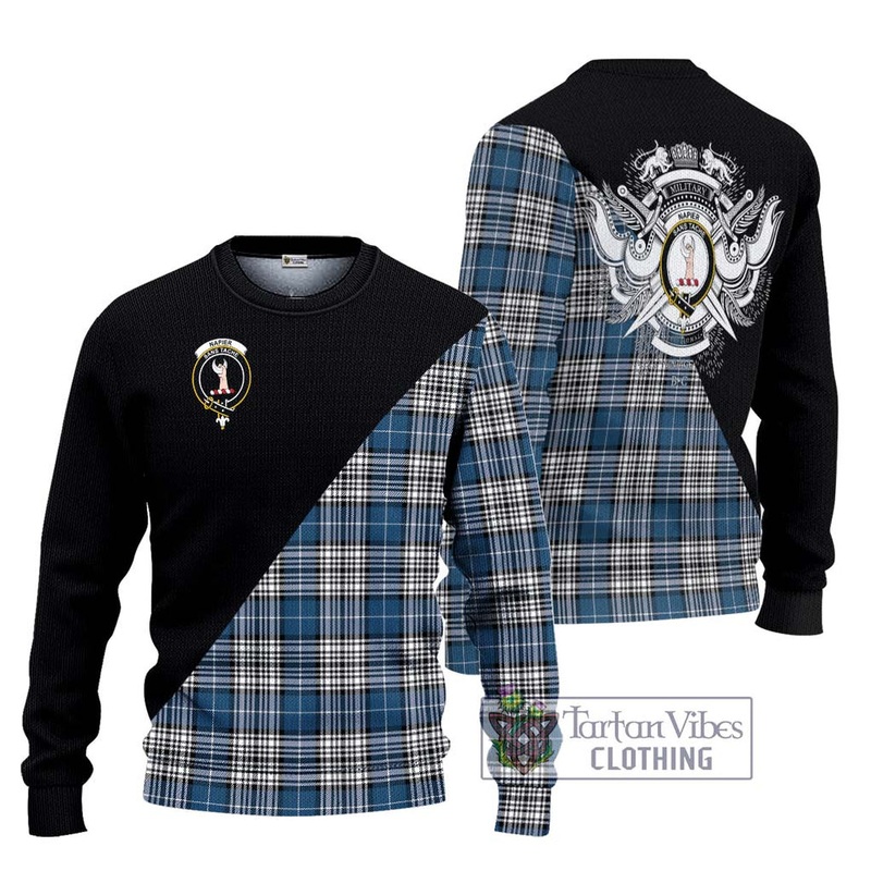 Napier Modern Tartan Ugly Sweater with Family Crest and Military Logo Style