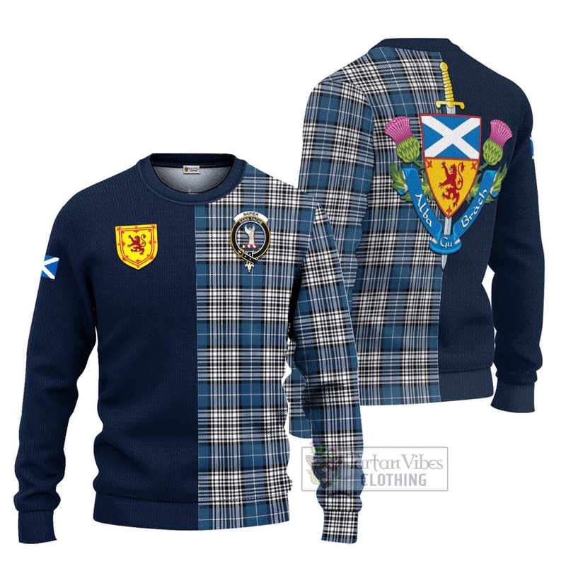 Napier Modern Tartan Ugly Sweater with Scottish Lion Royal Arm Half Style