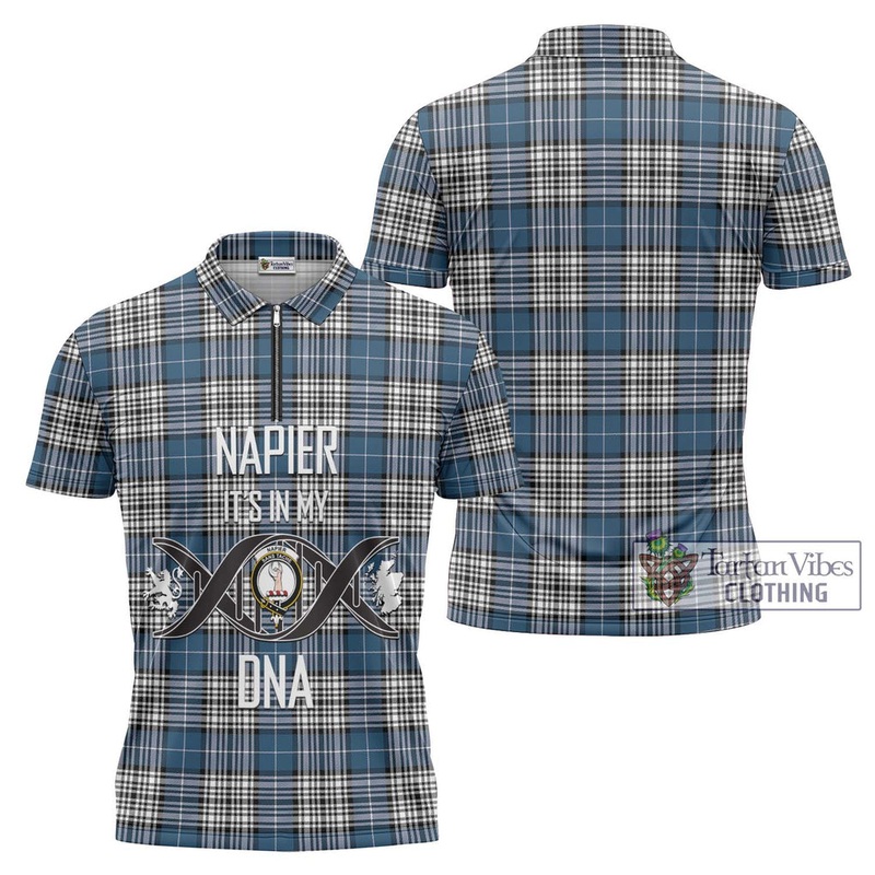 Napier Modern Tartan Zipper Polo Shirt with Family Crest DNA In Me Style