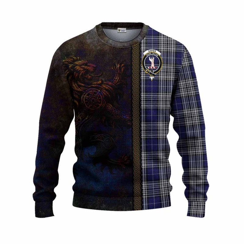 Napier Tartan Family Crest Knitted Sweater Alba Gu Brath Be Brave Lion Ancient Style