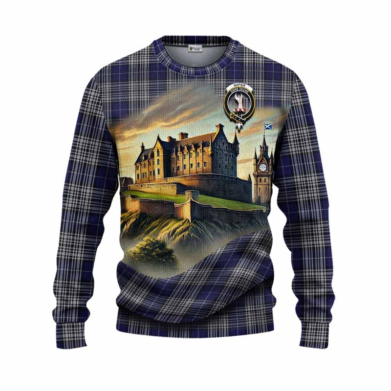 Napier Tartan Family Crest Knitted Sweater with Scottish Ancient Castle Style