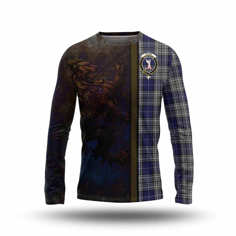 Napier Tartan Family Crest Long Sleeve T-Shirt Alba Gu Brath Be Brave Lion Ancient Style