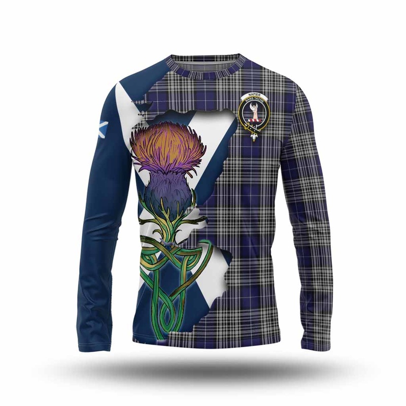 Napier Tartan Family Crest Long Sleeve T-Shirt Scottish Thistle Celtic Inspired