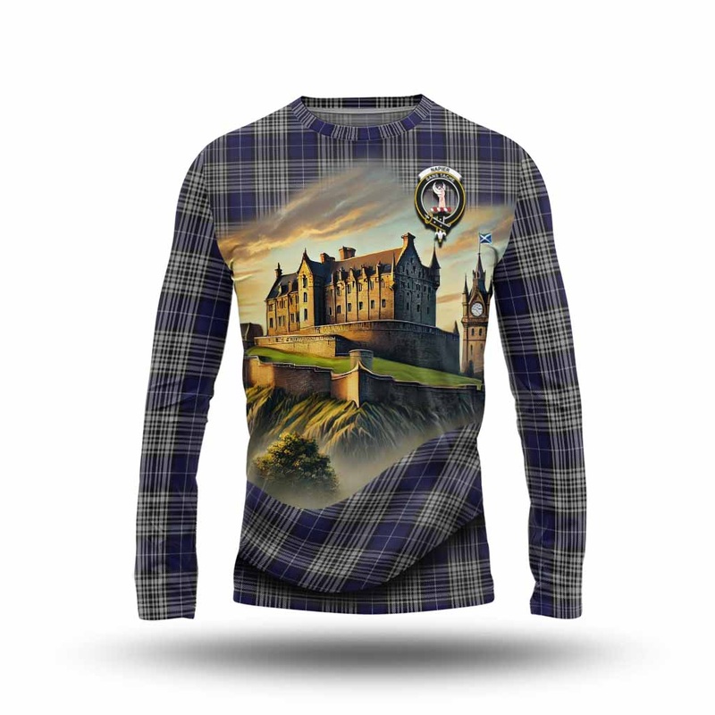 Napier Tartan Family Crest Long Sleeve T-Shirt with Scottish Ancient Castle Style