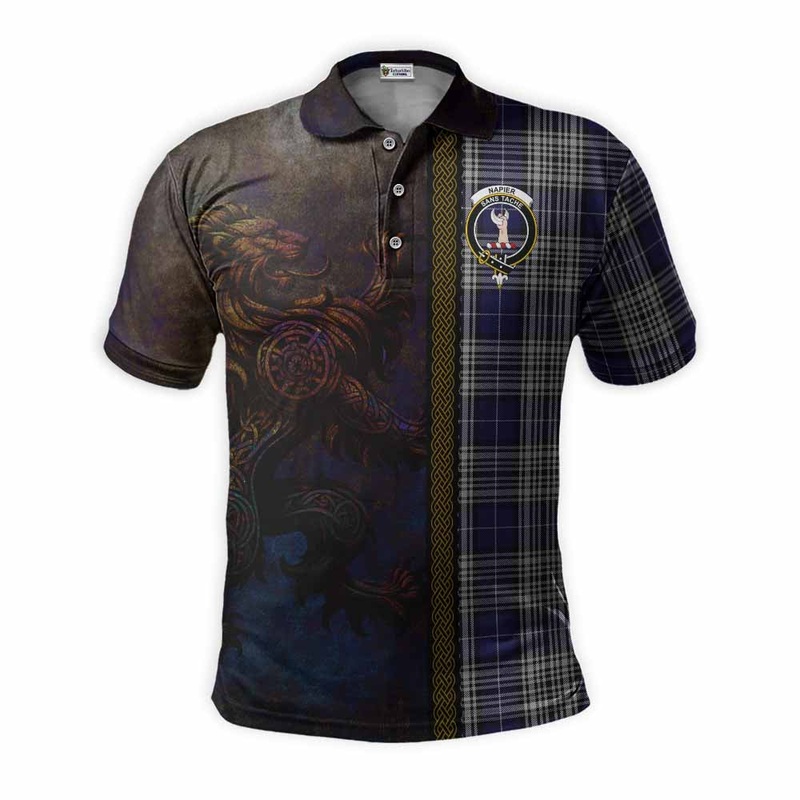 Napier Tartan Family Crest Polo Shirt Alba Gu Brath Be Brave Lion Ancient Style