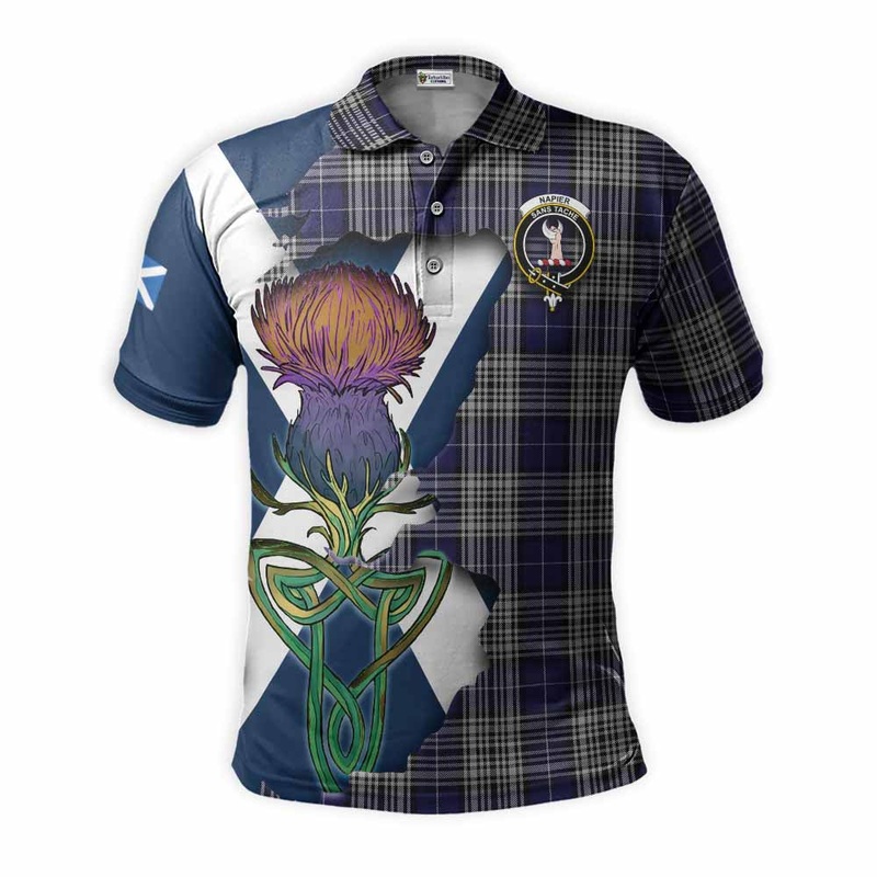 Napier Tartan Family Crest Polo Shirt Scottish Thistle Celtic Inspired