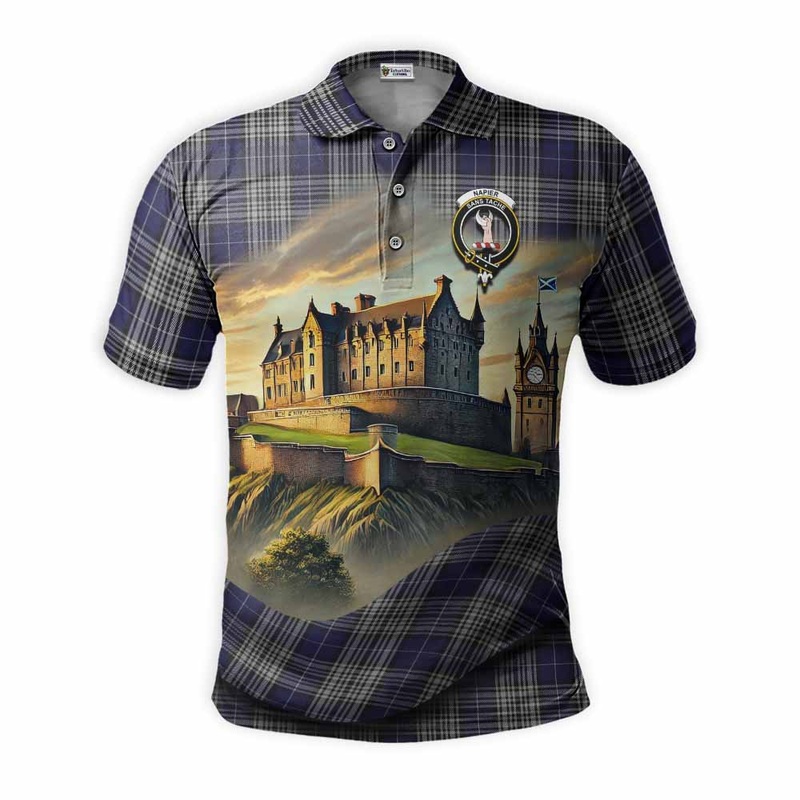 Napier Tartan Family Crest Polo Shirt with Scottish Ancient Castle Style